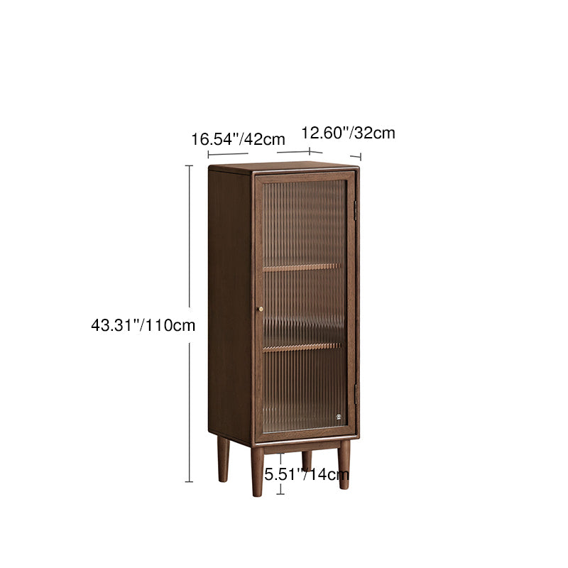 Cabinet de chevet rectangulaire en bois d’hévéa rustique traditionnel et paulownia avec verre cannelé, rangement à 3 compartiments pour salon 