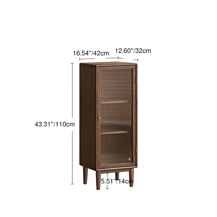Cabinet de chevet rectangulaire en bois d’hévéa rustique traditionnel et paulownia avec verre cannelé, rangement à 3 compartiments pour salon 