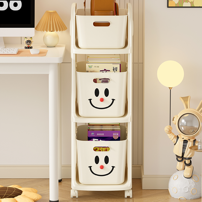 Modern Minimalist PP Plastic Rectangular Movable Storage Shelf 2/3-Basket For Study