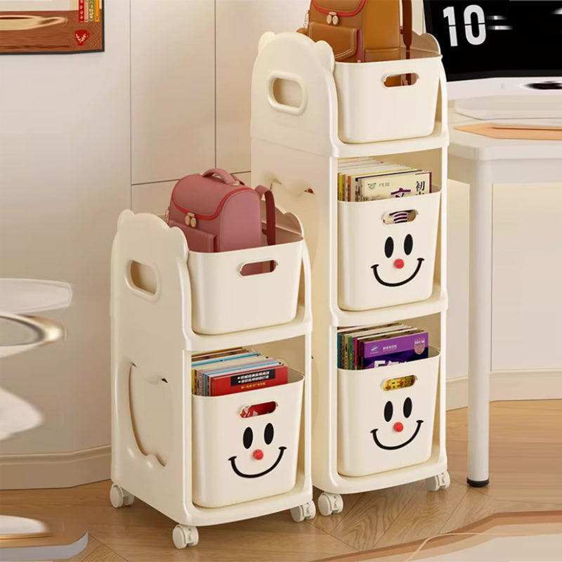 Modern Minimalist PP Plastic Rectangular Movable Storage Shelf 2/3-Basket For Study