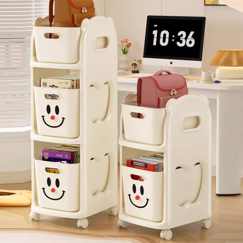 Modern Minimalist PP Plastic Rectangular Movable Storage Shelf 2/3-Basket For Study
