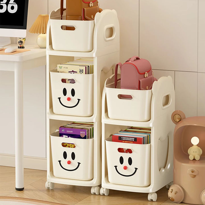 Modern Minimalist PP Plastic Rectangular Movable Storage Shelf 2/3-Basket For Study