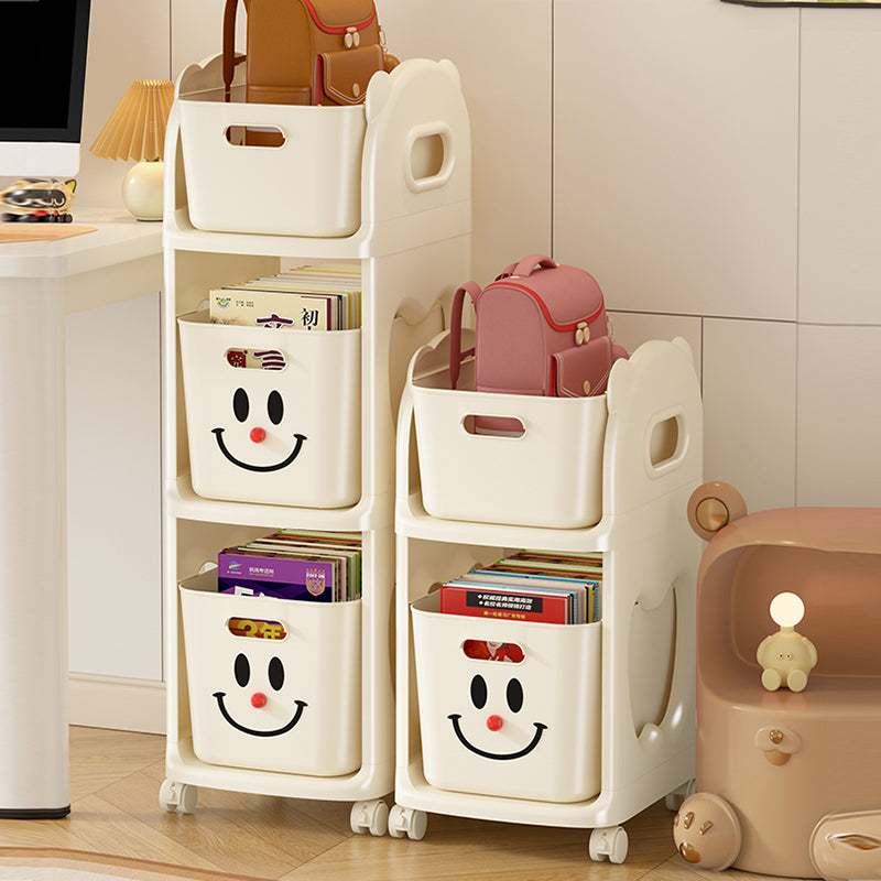 Modern Minimalist PP Plastic Rectangular Movable Storage Shelf 2/3-Basket For Study