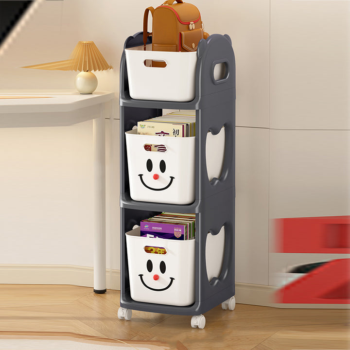 Modern Minimalist PP Plastic Rectangular Movable Storage Shelf 2/3-Basket For Study