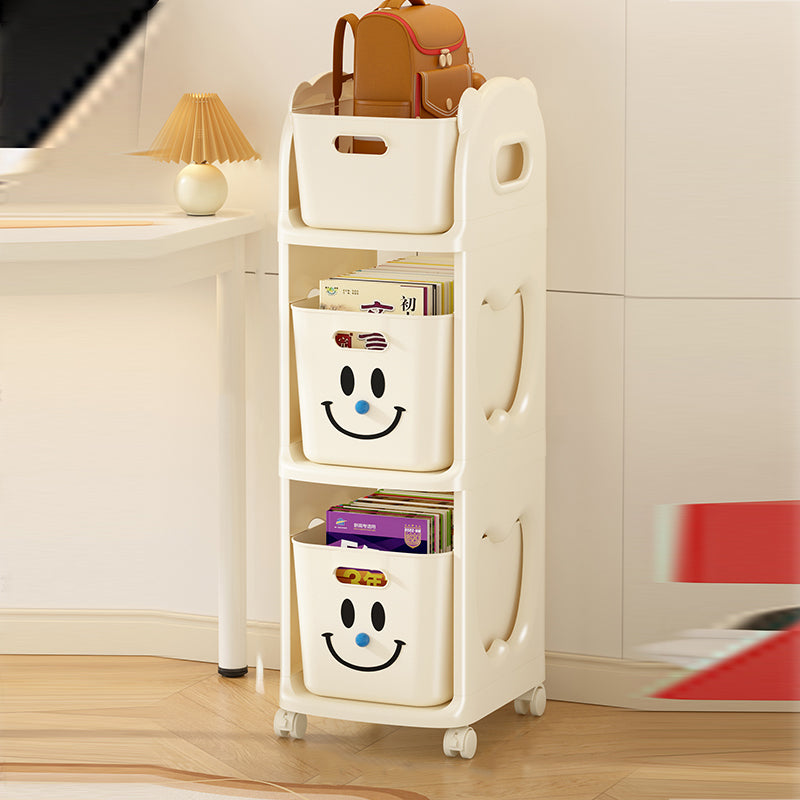 Modern Minimalist PP Plastic Rectangular Movable Storage Shelf 2/3-Basket For Study