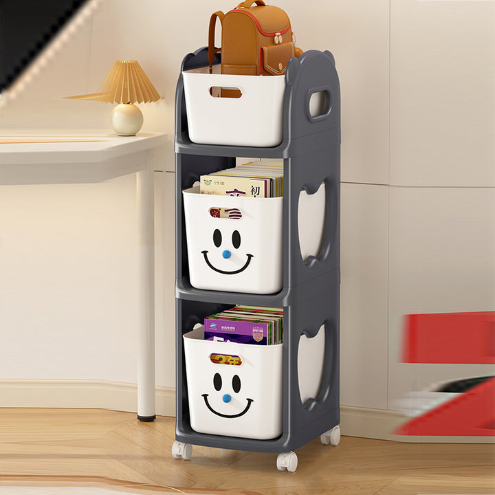 Modern Minimalist PP Plastic Rectangular Movable Storage Shelf 2/3-Basket For Study