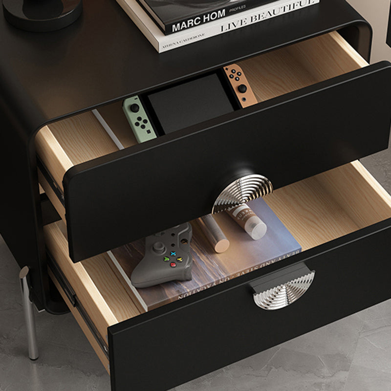 Contemporary Nordic Solid Wood Multi-Layer Board Stainless Steel Cat Scratching Leather Rectangular Nightstand 2-Drawer For Bedroom