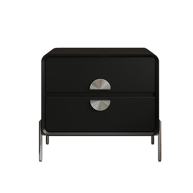 Contemporary Nordic Solid Wood Multi-Layer Board Stainless Steel Cat Scratching Leather Rectangular Nightstand 2-Drawer For Bedroom