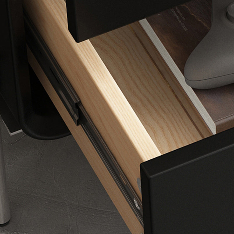 Contemporary Nordic Solid Wood Multi-Layer Board Stainless Steel Cat Scratching Leather Rectangular Nightstand 2-Drawer For Bedroom