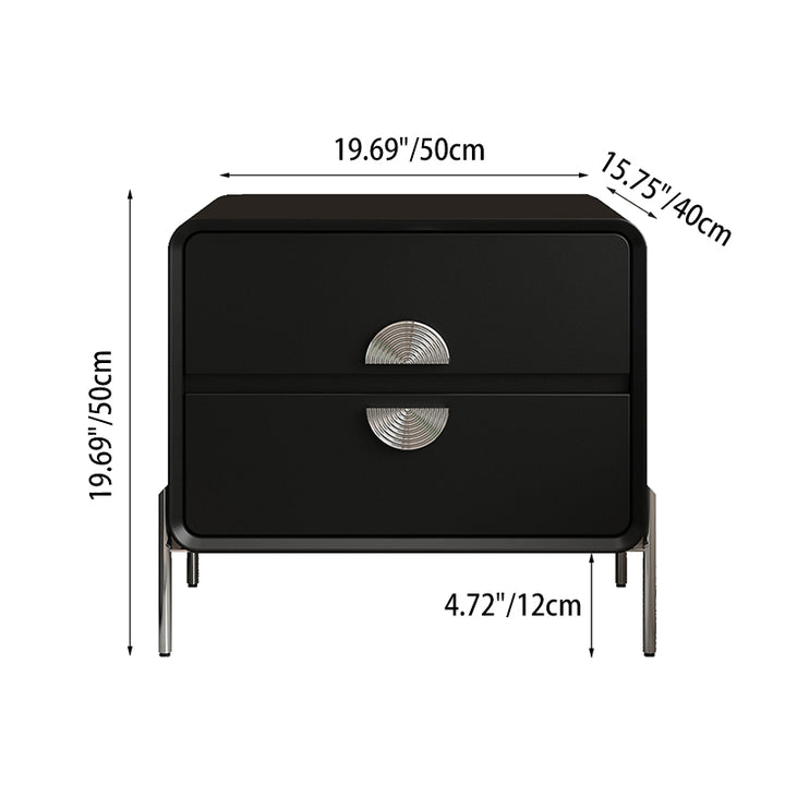 Contemporary Nordic Solid Wood Multi-Layer Board Stainless Steel Cat Scratching Leather Rectangular Nightstand 2-Drawer For Bedroom