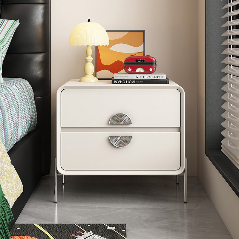 Contemporary Nordic Solid Wood Multi-Layer Board Stainless Steel Cat Scratching Leather Rectangular Nightstand 2-Drawer For Bedroom