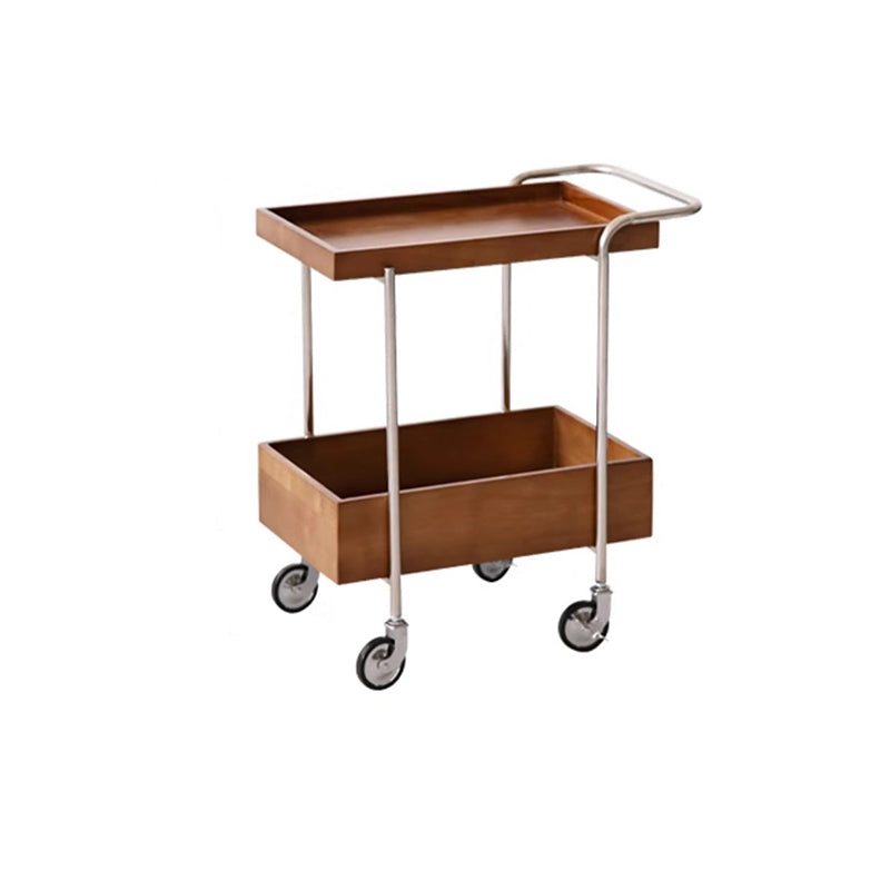 Traditional Vintage Movable Rectangular Rubberwood Stainless Steel Side Table 2-Tier For Living Room &amp; Bedroom