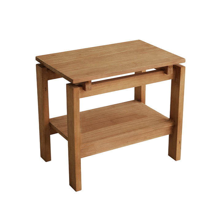 Mesa auxiliar rectangular de madera de pino rústica tradicional de 2 niveles para sala de estar 