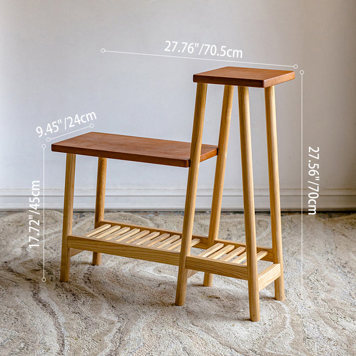 Étagère de rangement rectangulaire contemporaine à 3 niveaux en frêne massif et bois de cerisier pour patio extérieur 
