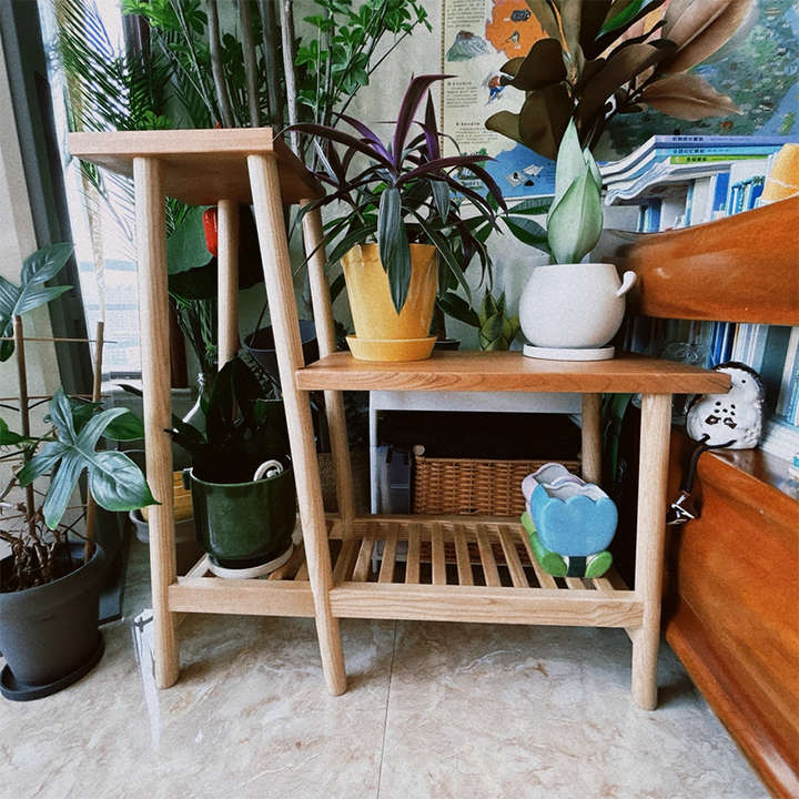 Étagère de rangement rectangulaire contemporaine à 3 niveaux en frêne massif et bois de cerisier pour patio extérieur 