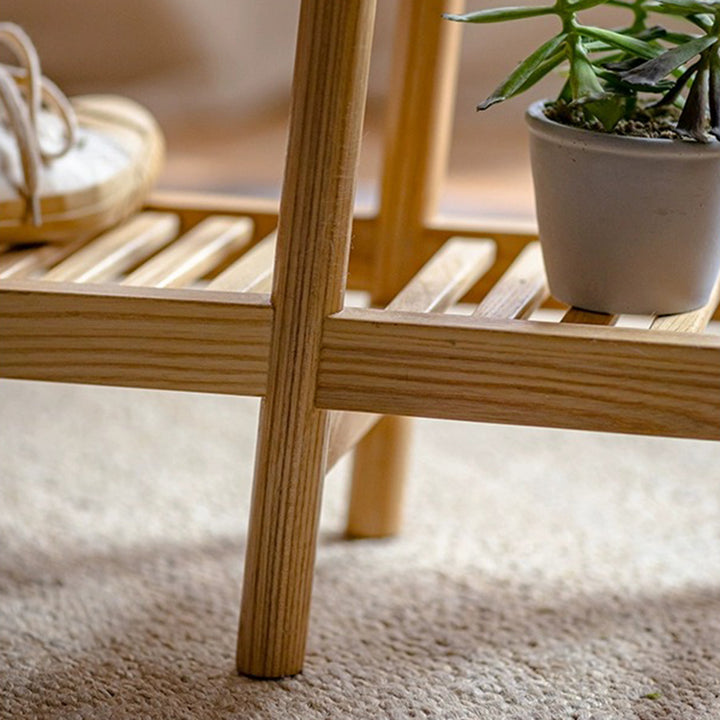 Étagère de rangement rectangulaire contemporaine à 3 niveaux en frêne massif et bois de cerisier pour patio extérieur 