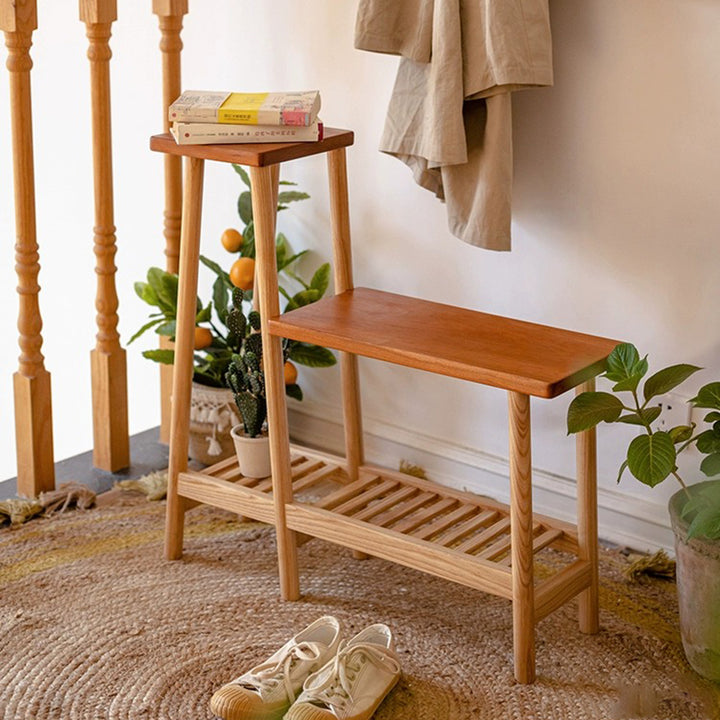 Étagère de rangement rectangulaire contemporaine à 3 niveaux en frêne massif et bois de cerisier pour patio extérieur 