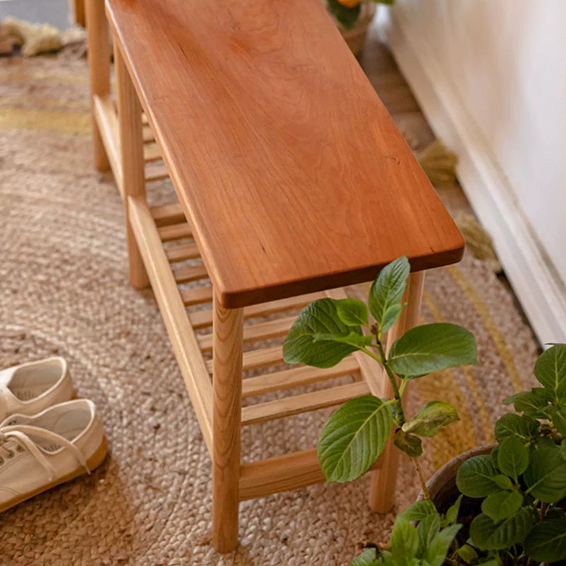 Étagère de rangement rectangulaire contemporaine à 3 niveaux en frêne massif et bois de cerisier pour patio extérieur 