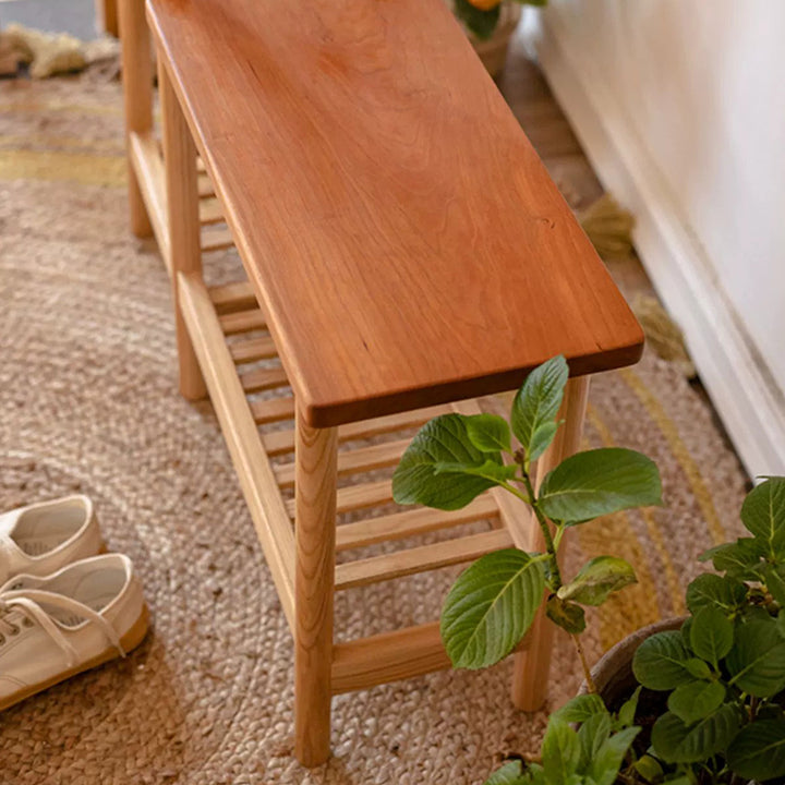 Étagère de rangement rectangulaire contemporaine à 3 niveaux en frêne massif et bois de cerisier pour patio extérieur 