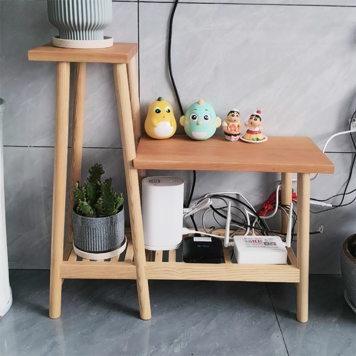 Étagère de rangement rectangulaire contemporaine à 3 niveaux en frêne massif et bois de cerisier pour patio extérieur 