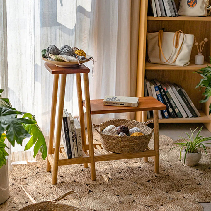 Étagère de rangement rectangulaire contemporaine à 3 niveaux en frêne massif et bois de cerisier pour patio extérieur 