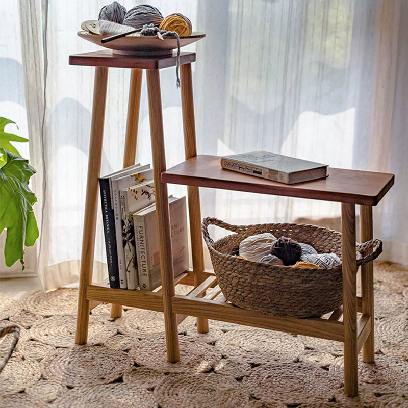 Étagère de rangement rectangulaire contemporaine à 3 niveaux en frêne massif et bois de cerisier pour patio extérieur 