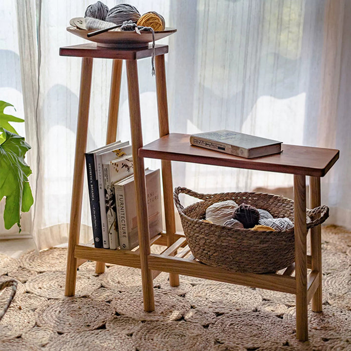 Étagère de rangement rectangulaire contemporaine à 3 niveaux en frêne massif et bois de cerisier pour patio extérieur 