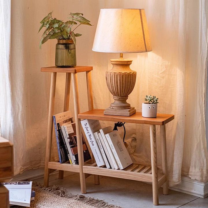 Étagère de rangement rectangulaire contemporaine à 3 niveaux en frêne massif et bois de cerisier pour patio extérieur 