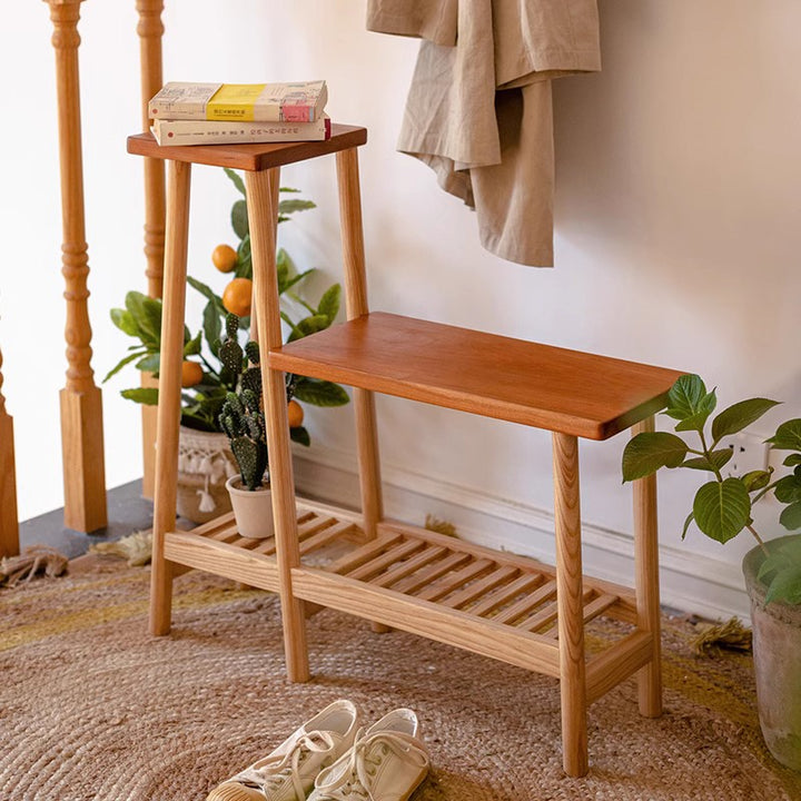 Étagère de rangement rectangulaire contemporaine à 3 niveaux en frêne massif et bois de cerisier pour patio extérieur 