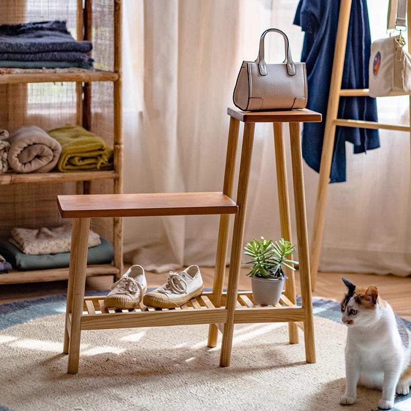 Étagère de rangement rectangulaire contemporaine à 3 niveaux en frêne massif et bois de cerisier pour patio extérieur 