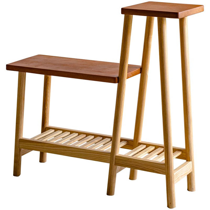 Étagère de rangement rectangulaire contemporaine à 3 niveaux en frêne massif et bois de cerisier pour patio extérieur 