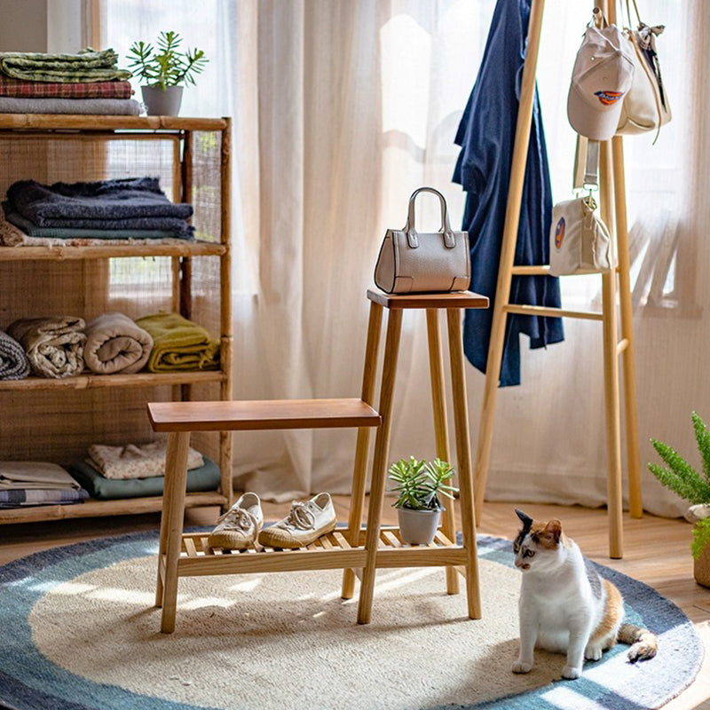 Étagère de rangement rectangulaire contemporaine à 3 niveaux en frêne massif et bois de cerisier pour patio extérieur 
