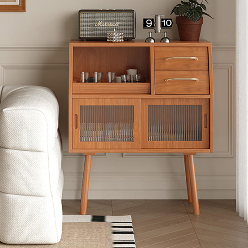Modern Minimalist Pine Wood Solid Wood Multi-Layer Board Trapezoid Sideboard 2-Drawer For Dining Room