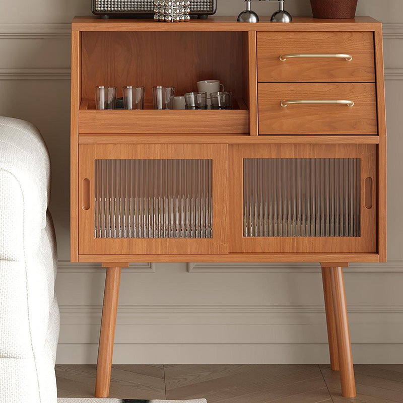 Modern Minimalist Pine Wood Solid Wood Multi-Layer Board Trapezoid Sideboard 2-Drawer For Dining Room
