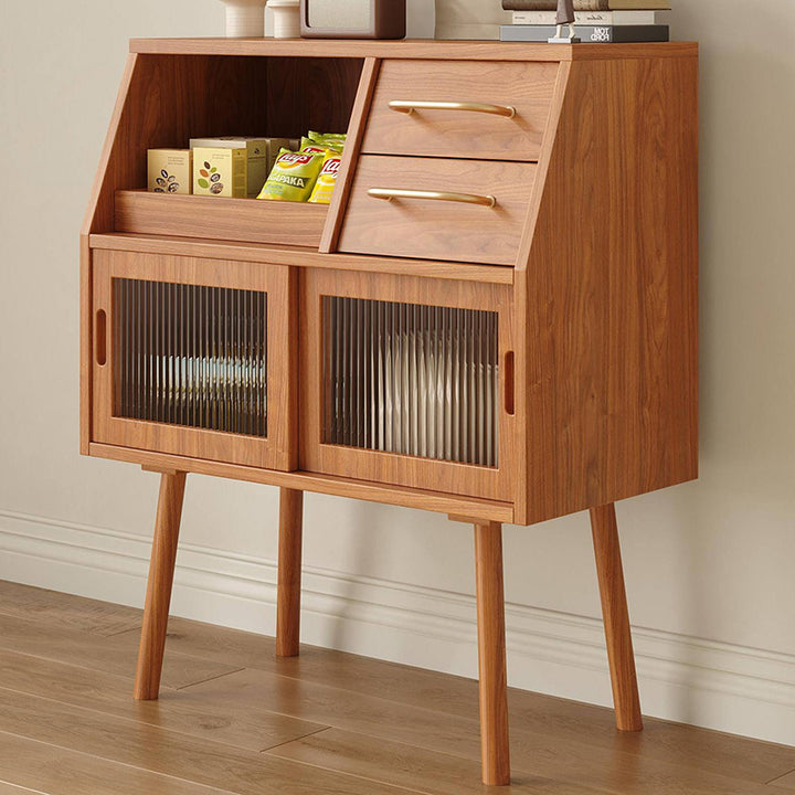Modern Minimalist Pine Wood Solid Wood Multi-Layer Board Trapezoid Sideboard 2-Drawer For Dining Room