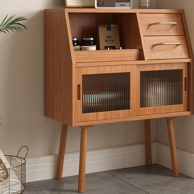 Modern Minimalist Pine Wood Solid Wood Multi-Layer Board Trapezoid Sideboard 2-Drawer For Dining Room