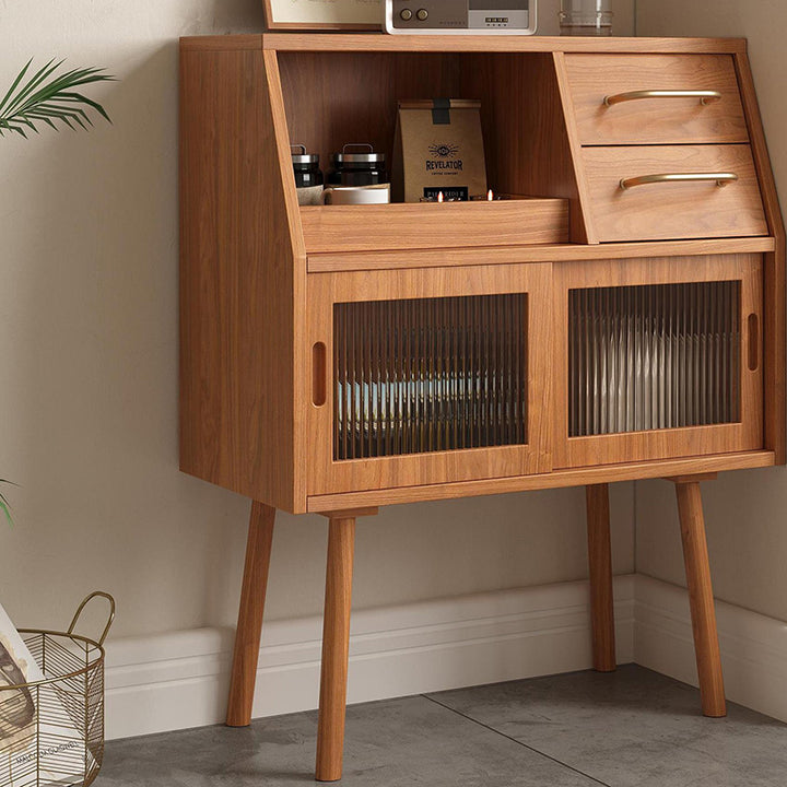Modern Minimalist Pine Wood Solid Wood Multi-Layer Board Trapezoid Sideboard 2-Drawer For Dining Room