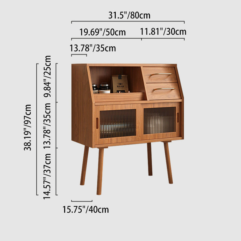 Modern Minimalist Pine Wood Solid Wood Multi-Layer Board Trapezoid Sideboard 2-Drawer For Dining Room
