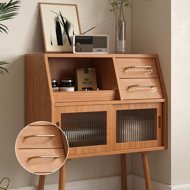 Modern Minimalist Pine Wood Solid Wood Multi-Layer Board Trapezoid Sideboard 2-Drawer For Dining Room