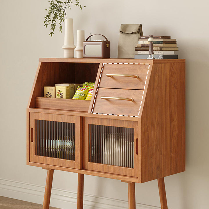 Modern Minimalist Pine Wood Solid Wood Multi-Layer Board Trapezoid Sideboard 2-Drawer For Dining Room