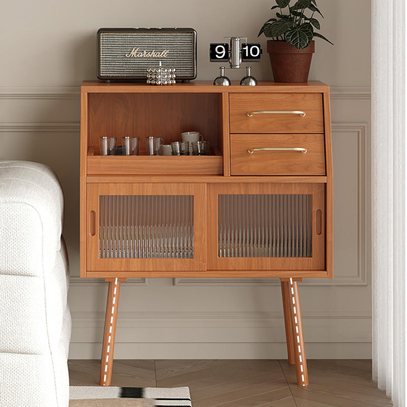 Modern Minimalist Pine Wood Solid Wood Multi-Layer Board Trapezoid Sideboard 2-Drawer For Dining Room