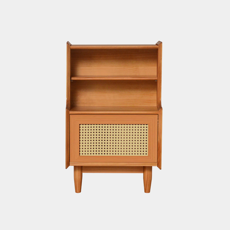 Mesita de noche rectangular de madera maciza rústica tradicional con tablero de múltiples capas y tejido de ratán con 2 cajones para dormitorio 