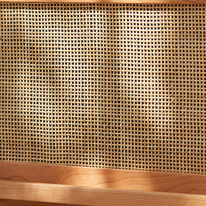 Mesita de noche rectangular de madera maciza rústica tradicional con tablero de múltiples capas y tejido de ratán con 2 cajones para dormitorio 