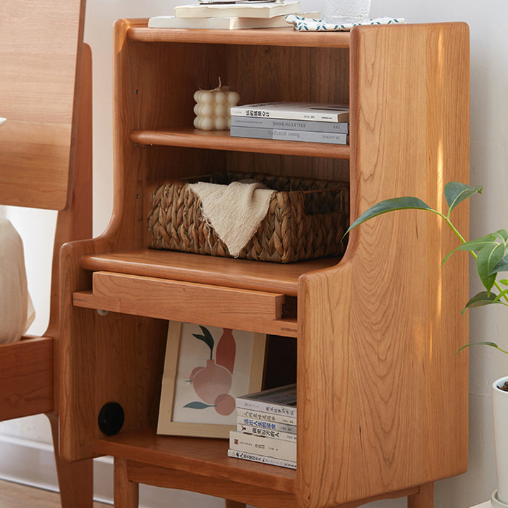 Mesita de noche rectangular de madera maciza rústica tradicional con tablero de múltiples capas y tejido de ratán con 2 cajones para dormitorio 