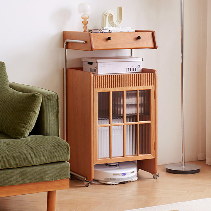 Contemporary Creative Robot-Shaped Cherry Wood Solid Wood Multi-Layer Board Movable Large Capacity Storage Cabinet 4-Tier For Living Room