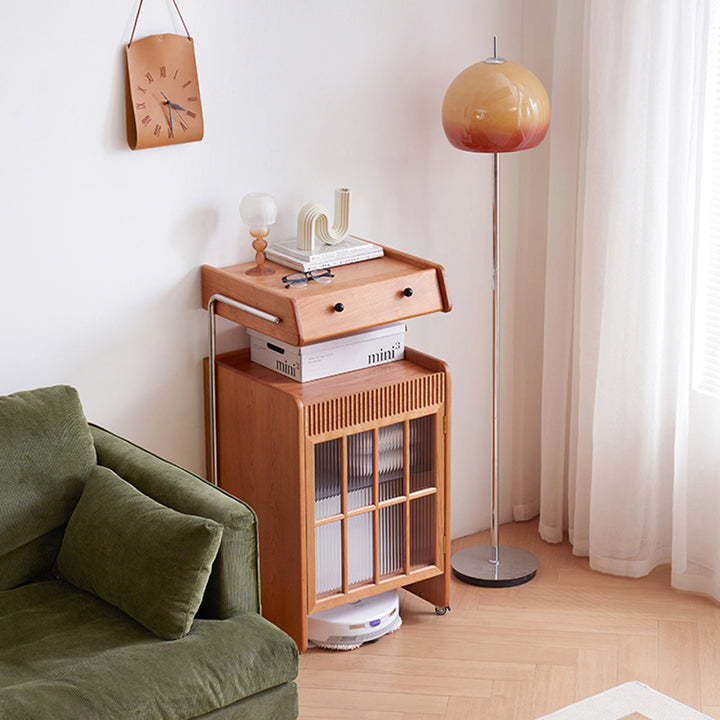Contemporary Creative Robot-Shaped Cherry Wood Solid Wood Multi-Layer Board Movable Large Capacity Storage Cabinet 4-Tier For Living Room