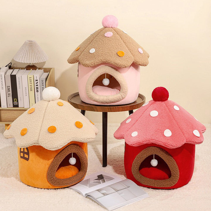 Modern Art Deco Mushroom-Shaped Crystal Soft Fabric PP Cotton Detachable Cat Bed 1-Layer For Living Room &amp; Bedroom