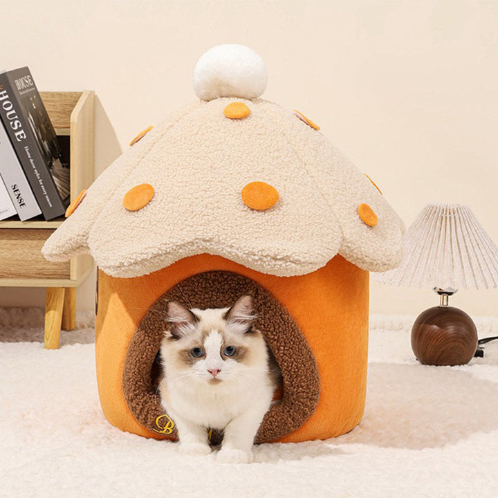 Modern Art Deco Mushroom-Shaped Crystal Soft Fabric PP Cotton Detachable Cat Bed 1-Layer For Living Room &amp; Bedroom