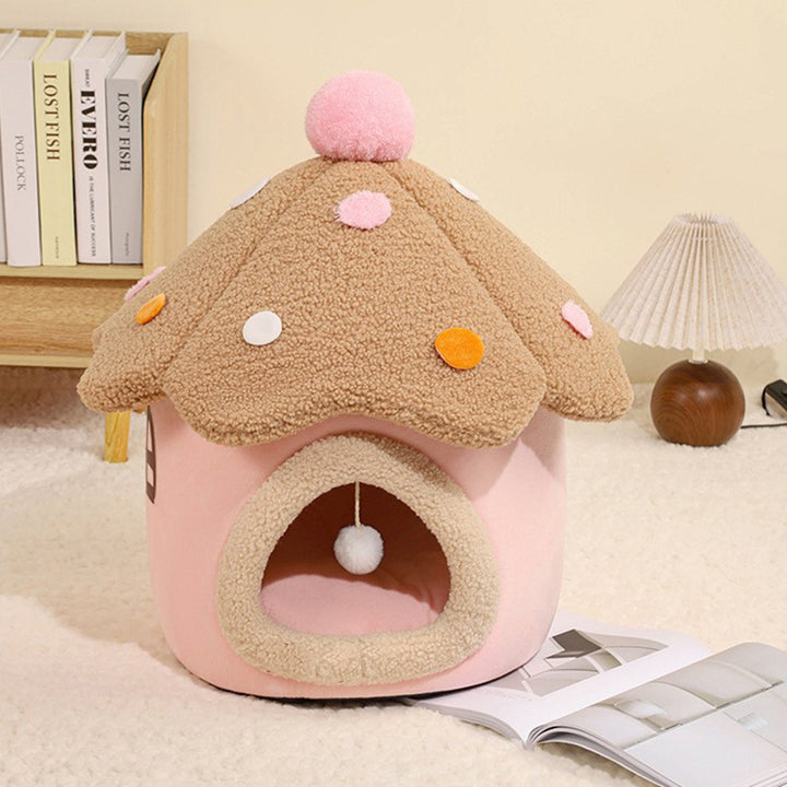 Modern Art Deco Mushroom-Shaped Crystal Soft Fabric PP Cotton Detachable Cat Bed 1-Layer For Living Room &amp; Bedroom