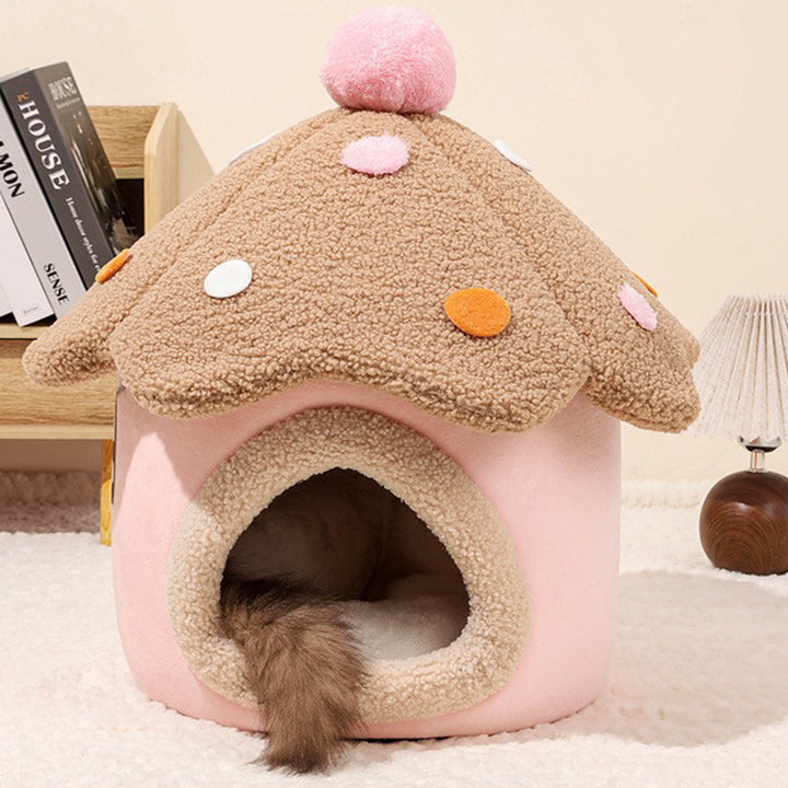Modern Art Deco Mushroom-Shaped Crystal Soft Fabric PP Cotton Detachable Cat Bed 1-Layer For Living Room &amp; Bedroom